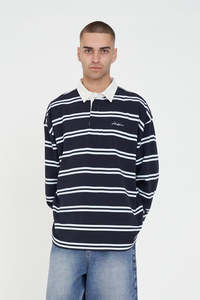DBL STRIPE GRAND RUGBY NAVY/CHALK