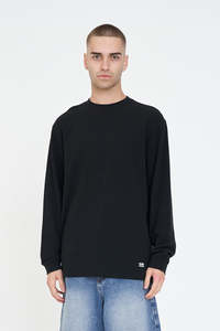 Mens: WAFFLE LS TEE WASHED BLACK
