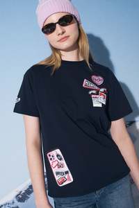 Womens T Shirts: CLASSIC TEE 170/SKI THEN SIP NAVY