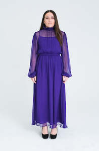 Silk Dresses: Alana 100% Silk Sheer Maxi Dress - Dark Purple