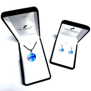 Jewellery Set: Pink-Blue Dolphin Pendant & Earring Set