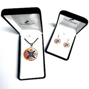 Jewellery Set: Orange Round Ornament Pendant & Earring Set