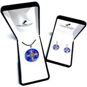 Jewellery Set: Blue Round Ornament Pendant & Earring Set