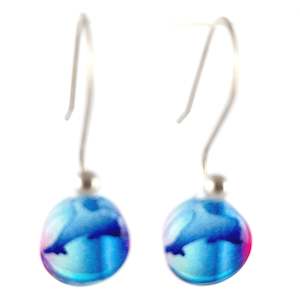 New Natures Reflections Earrings: Pink-Blue Dolphin Earrings