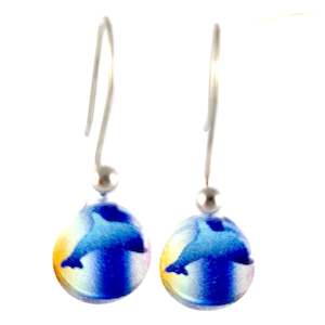 New Natures Reflections Earrings: Orange-Blue Dolphin Earrings