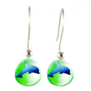 New Natures Reflections Earrings: Green Dolphin Earrings