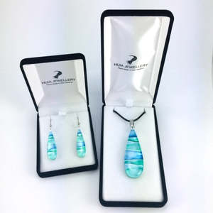Turquoise Foiled Teardrop Pendant & Earrings Set