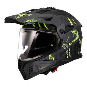 Adventure Helmets: LS2 MX702 Pioneer II Crazy - Matte Black / Grey / Hi-Vis Yellow