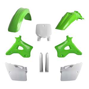 Complete Plastic Kits: Polisport Full MX Kit Kawasaki KX125/250 ('96-'98) - OEM Green / White