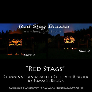 Red Stags - Upcycled Steel Art Brazier - Hunting4Art NZ