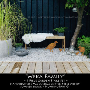 Weka Family Handcrafted Corten Steel Art - 4 Piece Garden Stake Set - Hunting4Art NZ