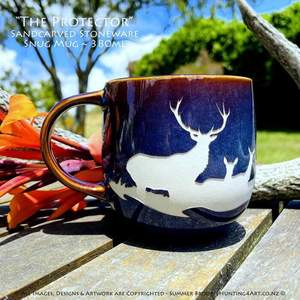 Products: The Protector - Limited Edition Sandcarved Stoneware Glazed Snug Mug - Hunting4Art