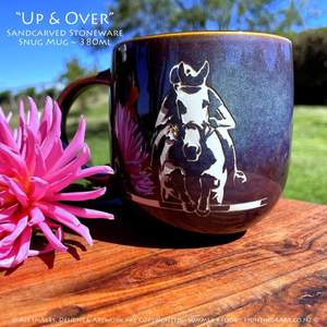 Products: Up And Over Limited Edition Sandcarved Stoneware Glazed Snug Mug from Hunting4Art NZ