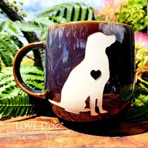 Products: Love Dog Limited Edition Sandcarved Stoneware Glazed Snug Mug - Hunting4Art