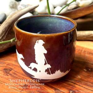 Shepherdess Limited Edition Sandcarved Stoneware Glazed Snug Mug from Hunting4Art