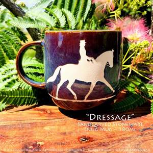Dressage Limited Edition Sandcarved Stoneware Glazed Snug Mug - Hunting4Art