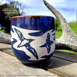 Products: Titi - Limited Edition Sandcarved Stoneware Glazed Snug Mug - Hunting4Art