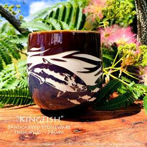 Products: Kingfish Limited Edition Sandcarved Stoneware Glazed Snug Mug - Hunting4Art