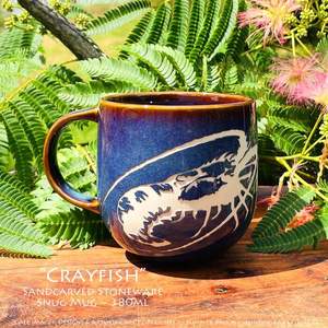 Products: Crayfish Limited Edition Sandcarved Stoneware Glazed Snug Mug - Hunting4Art