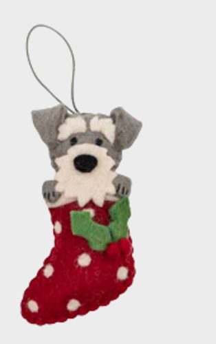 Homewares: Pashom Christmas Decoration - Schnauzer In Stocking