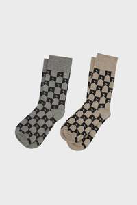Karen Walker Eyewear: Monogram Socks 2 Pack Grey Black/Natural Black