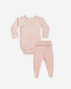 Side Snap Bodysuit + Pant Set - Rose Micro Stripe