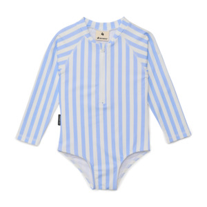 Crywolf: Long Sleeve Swimsuit - Sky Blue Stripe