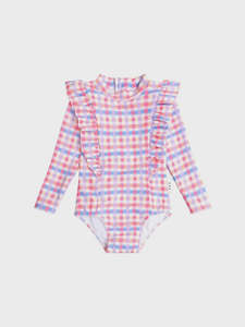 Scandi Frill Swimsuit Rainbow Check