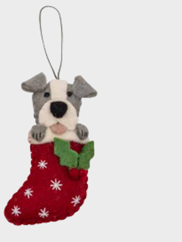 Pashom Christmas Decoration - Staffy In Stocking Grey