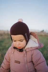 Cashmere Baby Bonnet | Kirsch with Marshmallow Pom