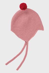 Cashmere Baby Bonnet, Dusky Pink + Chianti Pom