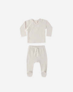 WRAP TOP + FOOTED PANT SET OAT MICRO STRIPE (was $62.00)