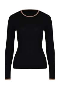 Husk Merino Crew - Black Strp