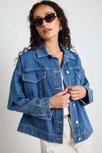 Womens Outerwear: Among The Brave Lifelong Mineral Blue Oversized Denim Jacket