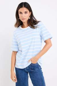 Womens Tops: Re: Union Stripe Pale Blue Boxy Fit Tee