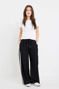 Stories Be Told Townie Black Matte Petite Stripe Side Tape Wide Leg Pants