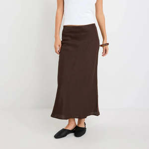 Re:Union Label Bliss Dark Chocolate Linen Bias Midi Skirt