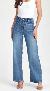 Womens Pants Leggings: Junkfood Libby Denim Blue Short Stuff Jean