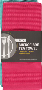 Tools For The Job: Xl Microfibre Tea Towel Cerise 2 Pack (45cm X 70cm)