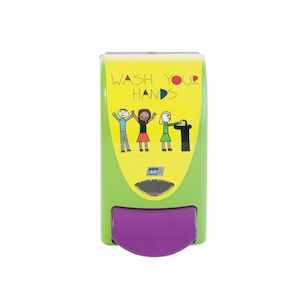 Dispensers: Wash Your Hands Deb Dispenser - Green/Purple