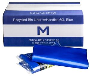 60ltr Blue Recycled Rubbish Bags 650x900mm 50pk