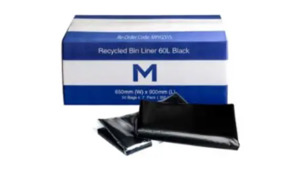 Bags: Black Recycled Bin Liner w/Handles 60L - 50pk - 650x900mm (30mu)