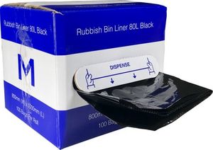Dispenser Box Roll Rubbish Bag 80L Black - 100/roll