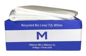 Bags: Recycled Rubbish Bin Liner 72L White 40mu - 50 per bundle