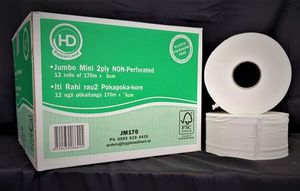 Products: HD Jumbo Mini 2ply 170m x 12 rolls (NON-Perforated)