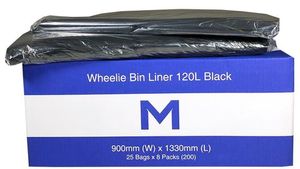 Bin Liners LARGE: 120L Black Wheelie Bin Liner (900mm x 1330mm) 30mu - 25pk