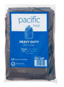 Products: Pacific Rubbish Bag Black 120L - 25 Bags/Pack, Carton of 8 Packs