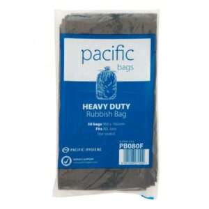 Pacific Rubbish Bag Black Flat Pack 80L - 50 Bags/Pack