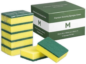 Products: Premium Scouring Sponges Yellow/Green 75mm x 100mm x 30mm - Carton of 80 Sponges