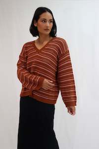 Knitwear: Trellis V Neck | Rust/Peony